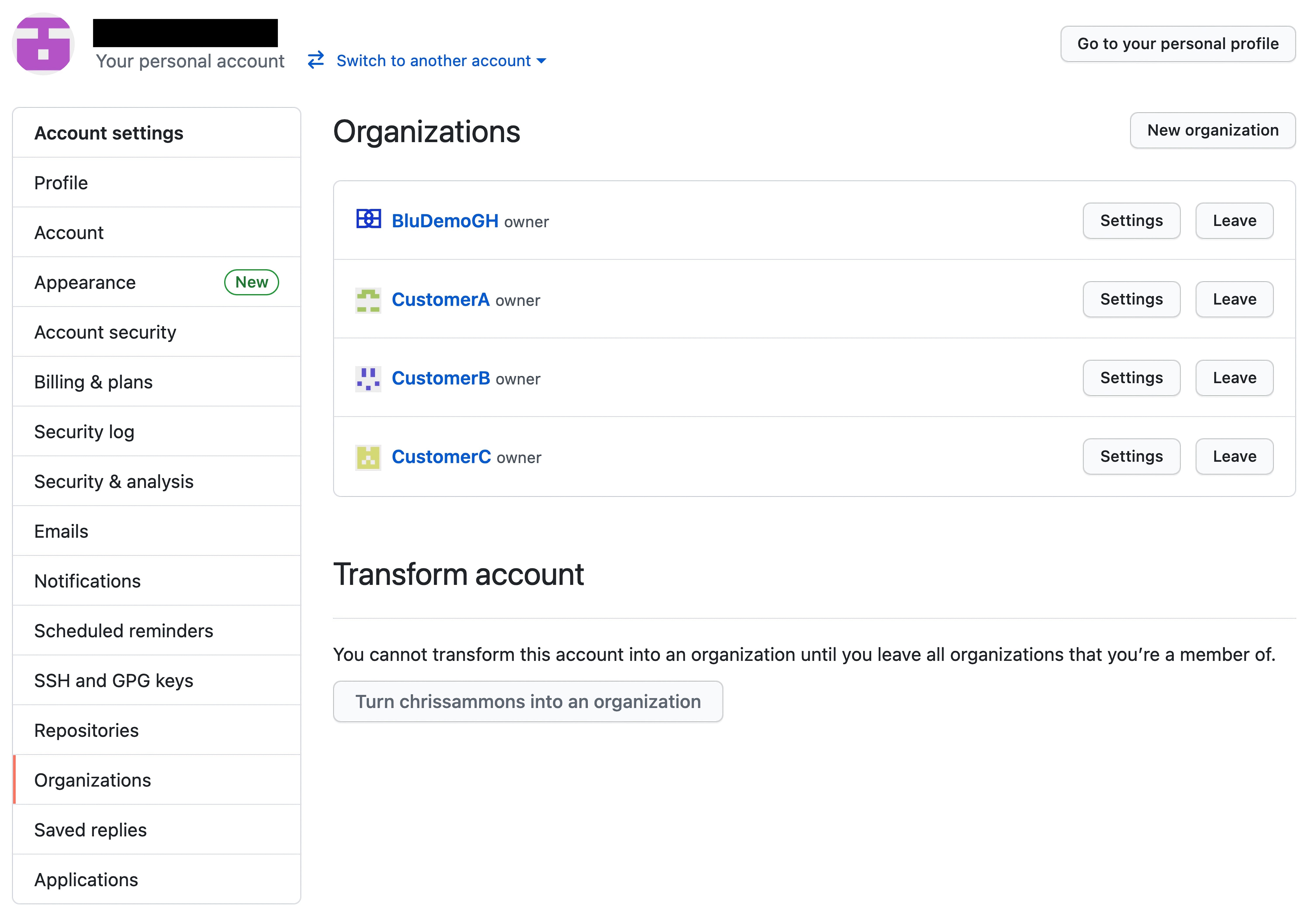 Viewing orgs in GitHub