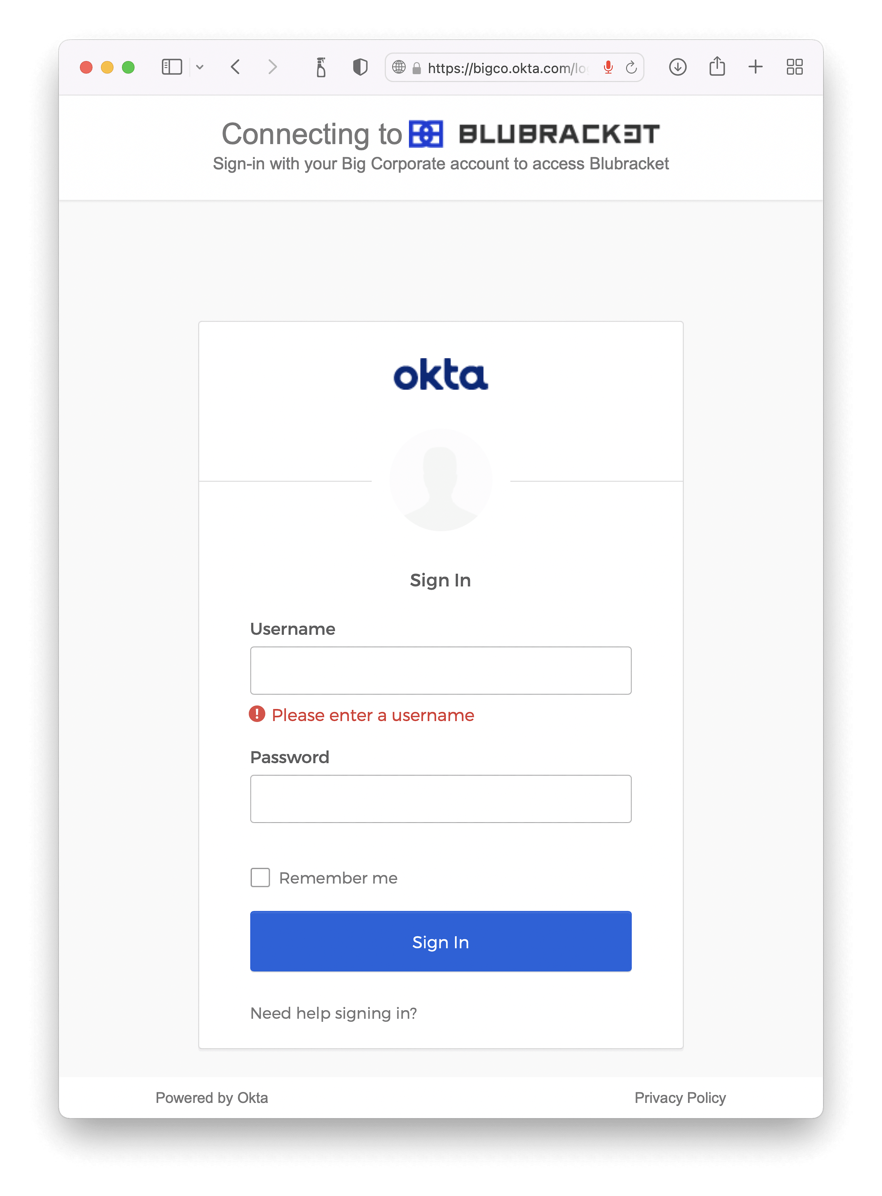 BluBracket supports Okta and other single sign-on solutions.